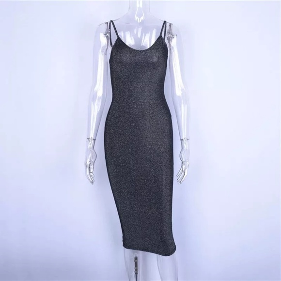 Shiny Glitter Slip Sexy Bodycon Midi Dress - Picture 5 of 8